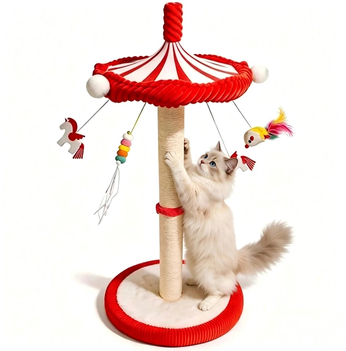 Gudalio Krabpaal - Kattenboom - Kattenspeelgoed - Carrousel - 360° Draaibaar - Interactief - Vermindert Verveling - 99 cm - Rood