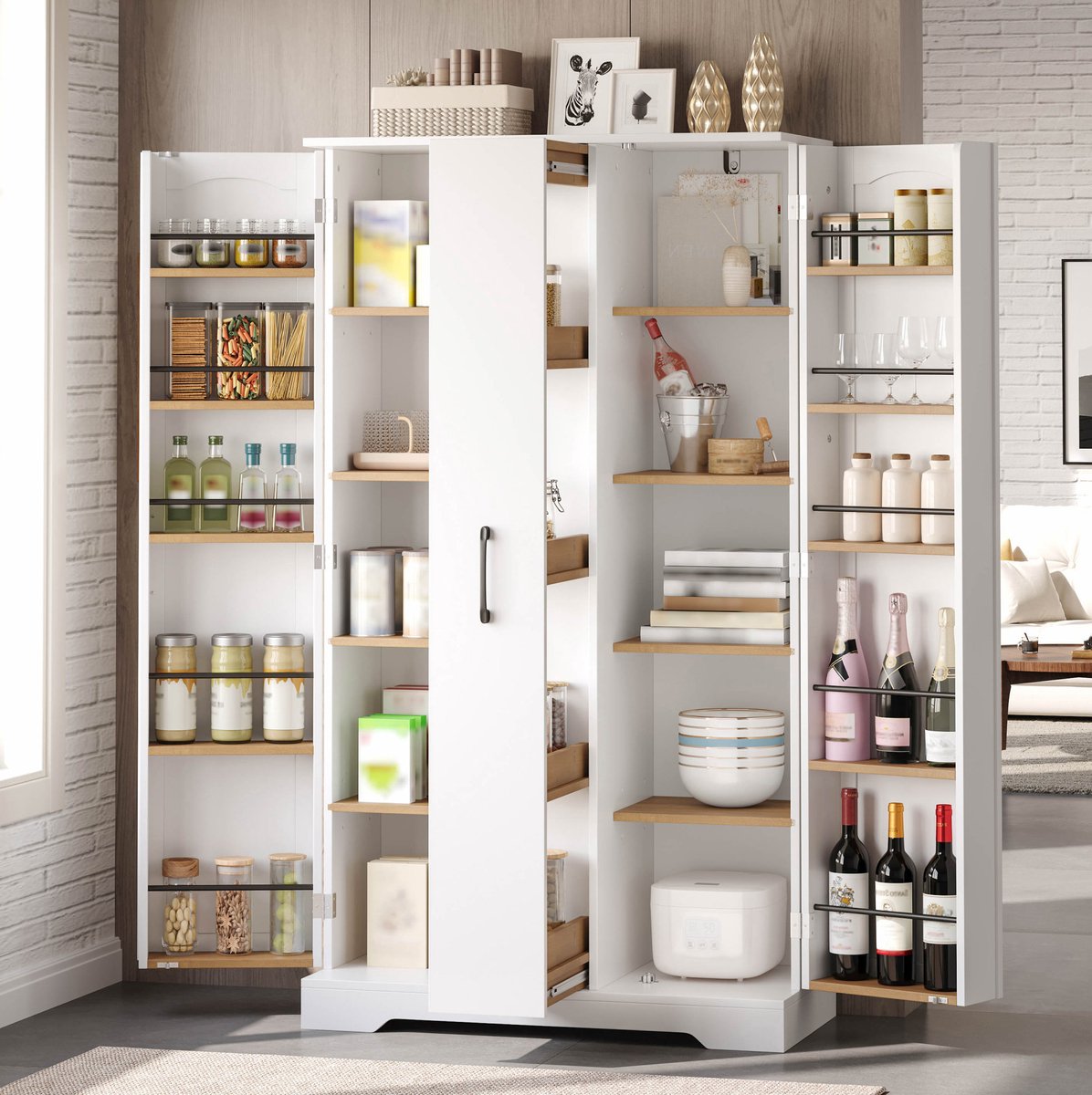 MODENUIT Keukenkast - Specerijenrek en Verticale Uittrek - Voor Keuken - MDF - Wit - 78 x 40 x 150 cm