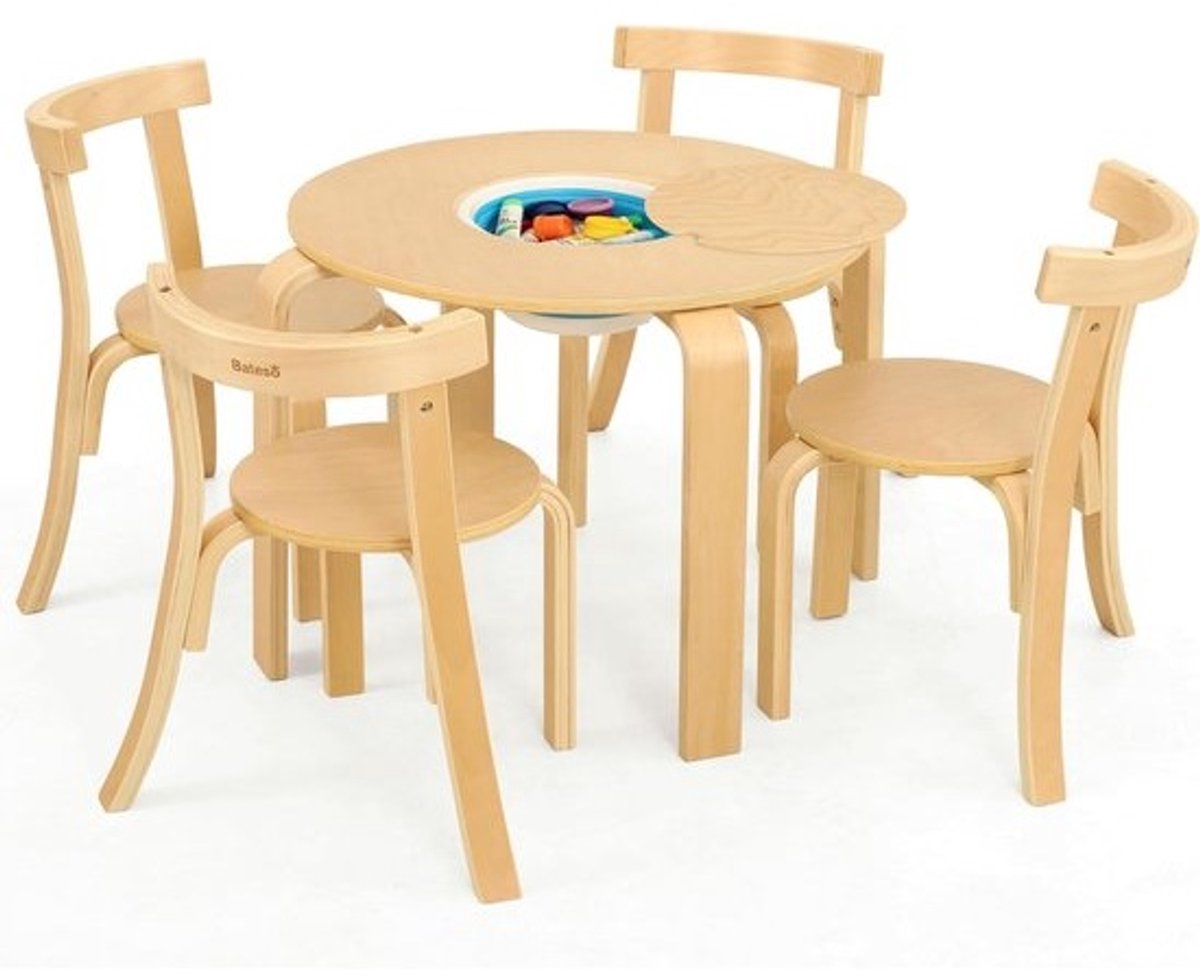 kindertafelset - ronde kindertafel met 4 stoelen en opbergplanken