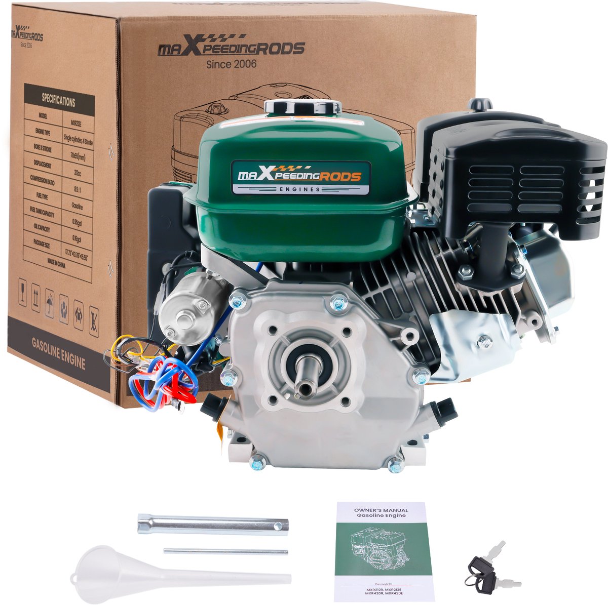 Benzinemotor 212 cc 4-Takt - Elektrische Start - 3,6 kW Vermogen - Horizontale As - Universeel Gebruik