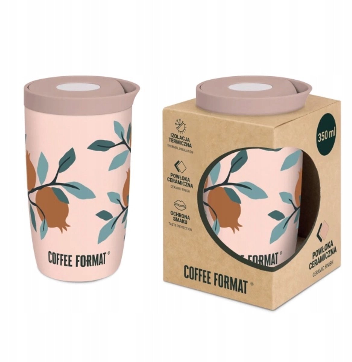 Roze Thermosbeker Coffee Format 350ml - Keramisch & RVS