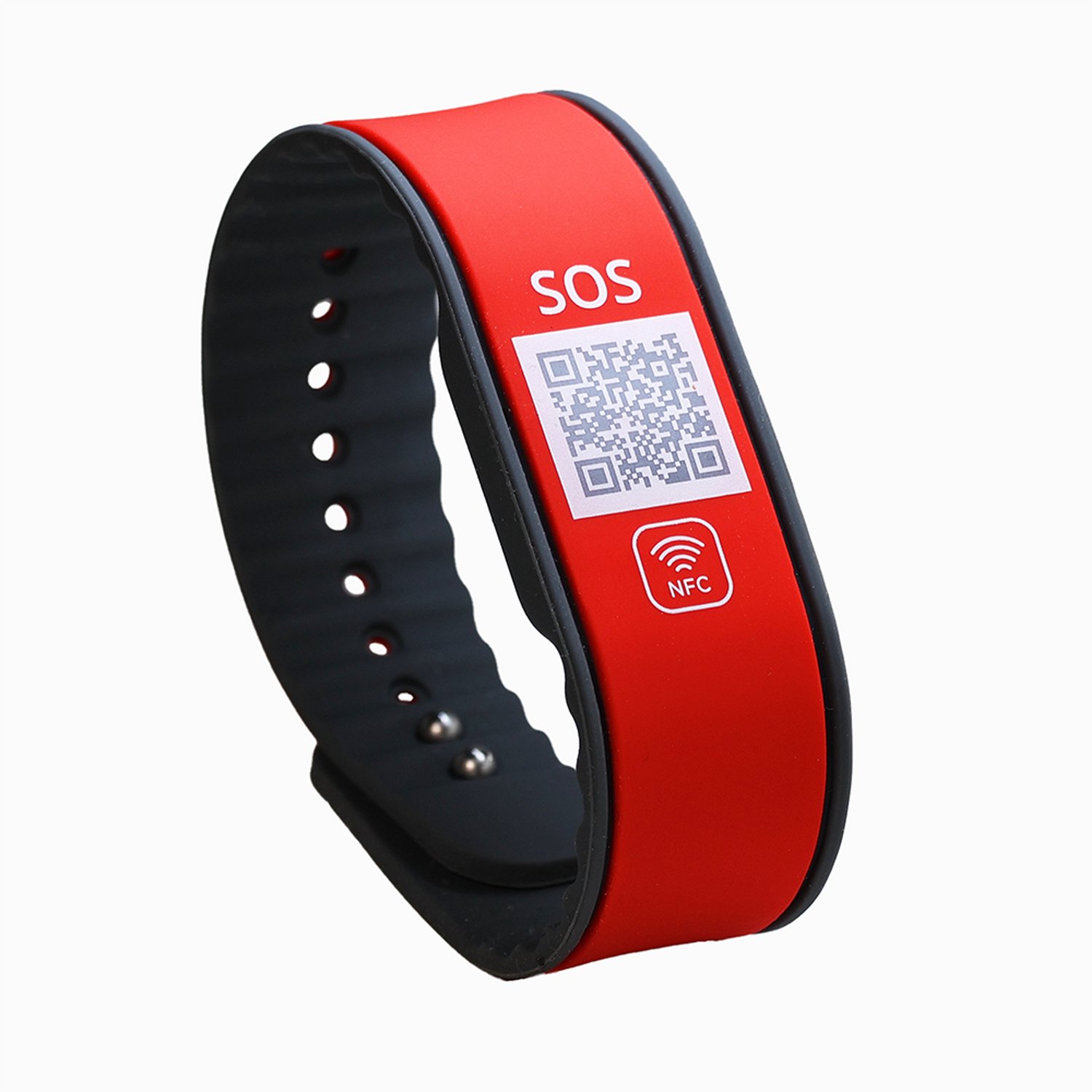 DynaTag SOS Armband Medische Armband met QR-code en NFC - Siliconen Rood - Volwassenen en Kinderen