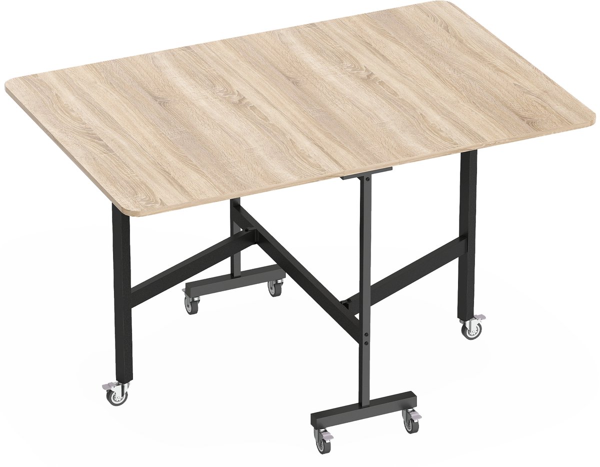 Homona Klaptafel - Met 6 wielen en remmen - Voor 6 personen - 120 x 80 x 73 cm - Eiken en zwart