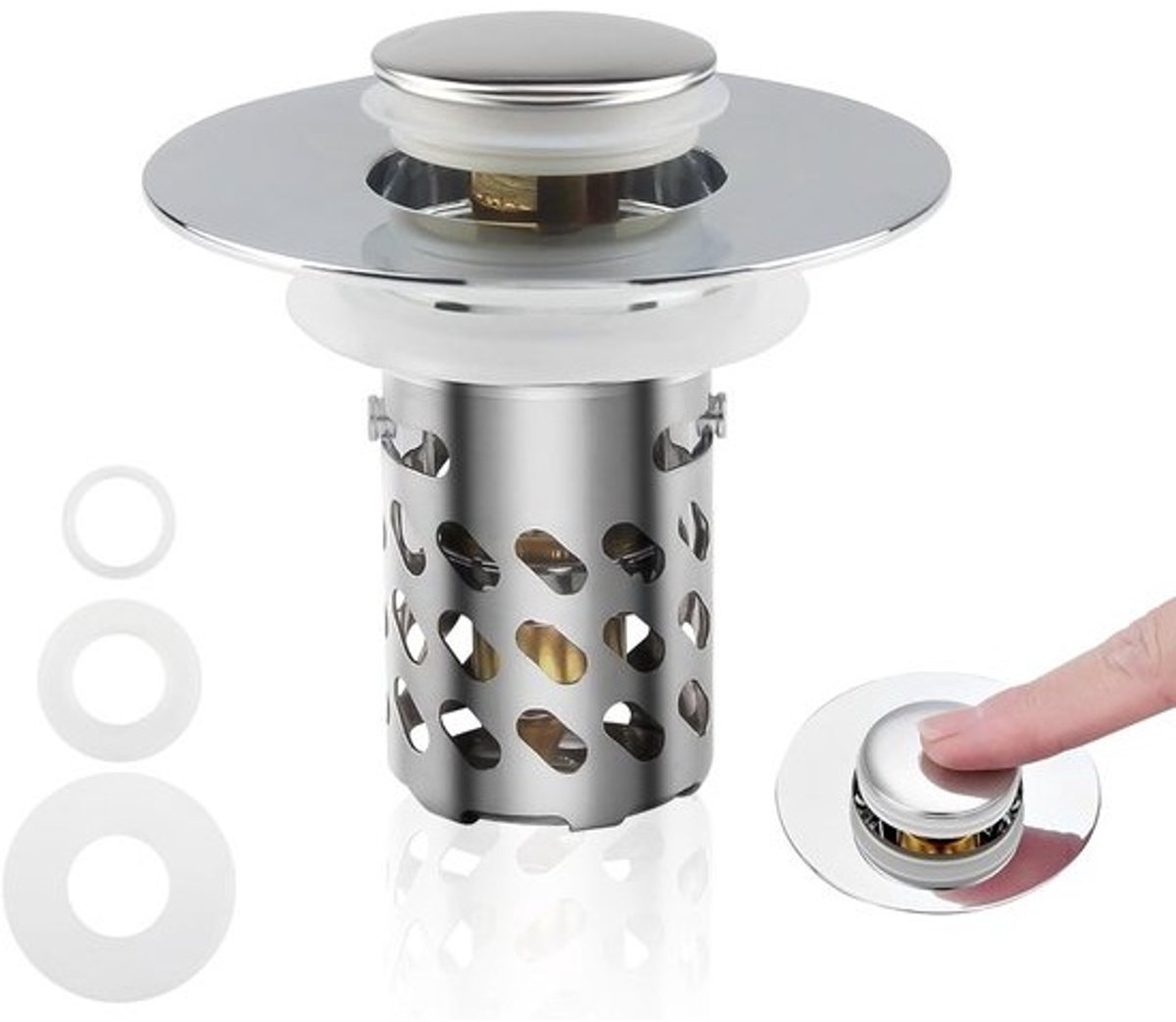 3-in-1 verwijderbare RVS-stopper voor keuken, badkamer en wastafel - pop-up plug voor bad en wastafel - 25-46mm