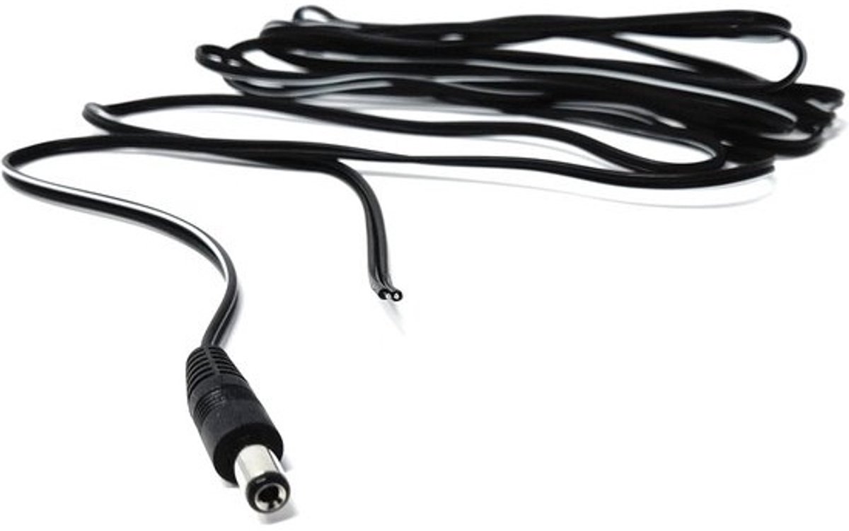 Mannelijke DC-stekker - 2,1 mm x 5,5 mm - Naar kale voedingskabel - Voor CCTV, LED-verlichting, muziekinstrumenten en zonnepanelen - Zwart - 3 m