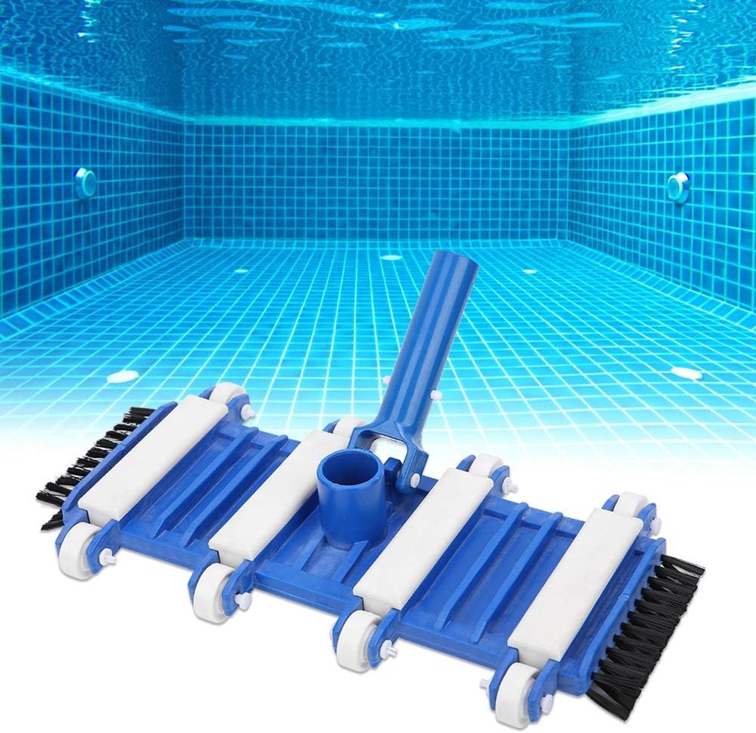 Premium Zwembadborstelkop met Wielen en Zijborstels voor Eenvoudige Reiniging in Waterparken en Visvijvers - Duurzaam ABS - 15,35 Inch