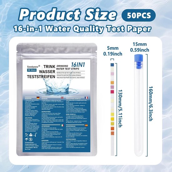 Teststrips voor Drinkwaterkwaliteit - 16-in-1 Wateranalyse, Hardheid, Lood en Koper Testen, 50 Stuks — afbeelding 5