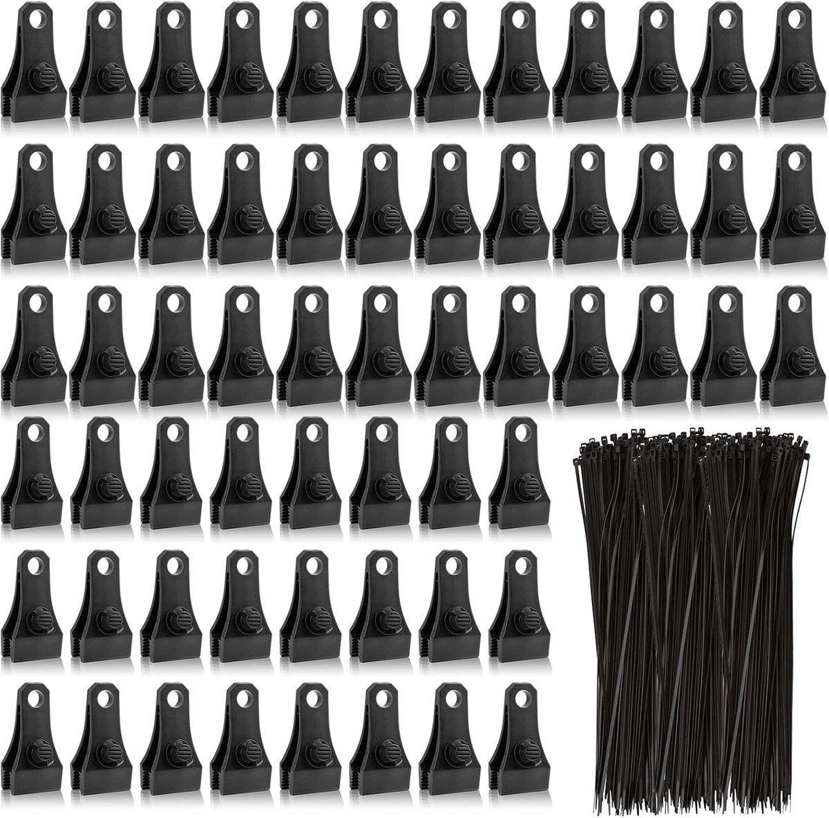 60 stuks upgrade, grote zeilklemmen, zware vergrendeling, dekzeilklemmen, duimschroef tentklemmen met 200 stuks kabelbinders met ritssluiting voor zwembadafdekking, luifels voor buiten, camping,