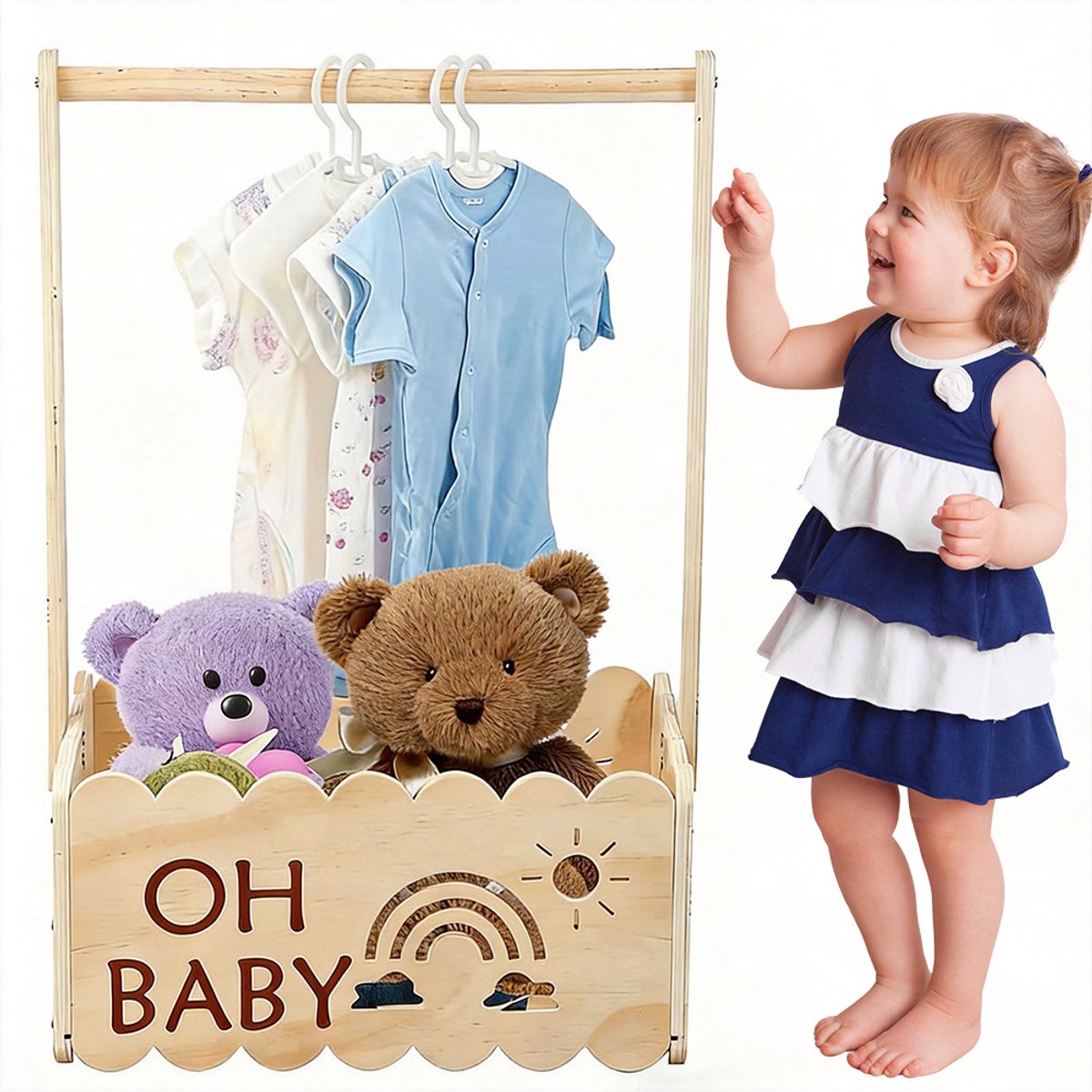 Baby Opbergmand - Houten Opbergdoos - Babykamer Opbergkrat - Baby Opbergbox met Handvat - 51x34x23cm - Veilig & Duurzaam - Jongens & Meisjes - Voor Baby Shower & Newborn Spullen