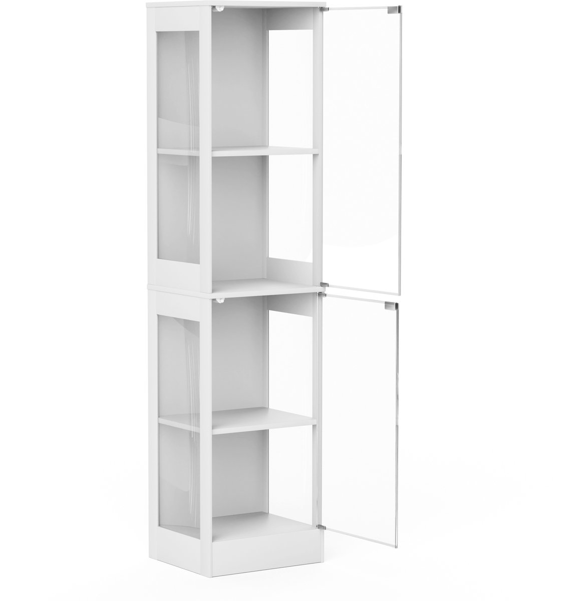 Glazen Vitrinekast Met Ledverlichting - Vier Verdiepingen Met Glazen Deuren En Opbergruimte - Voor Woonkamer, Slaapkamer Of Kantoor - Wit, 40 X 35 X 165 Cm