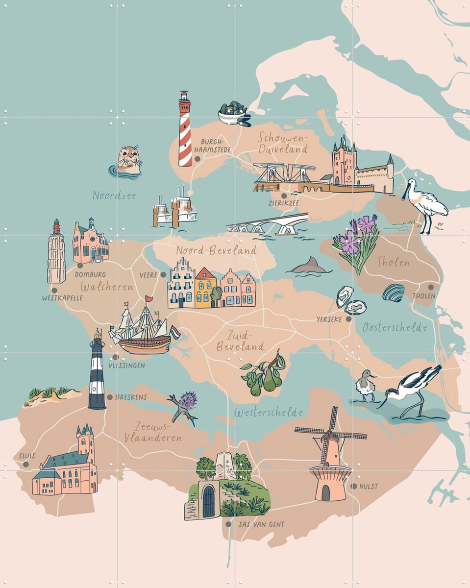IXXI Zeeland, Revista Ontwerp & Kunst in Kaart - 80 x 100 cm - Gratis ophangtool - Grote wanddecoratie en posters - Illustraties, Studeerkamer, Gang
