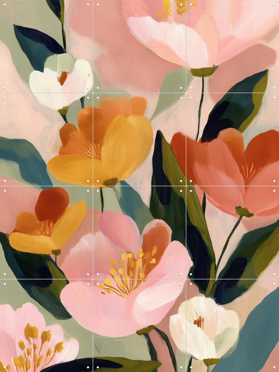 IXXI Soft Bloom, Branka Kodžoman - 60 x 80 cm - Gratis ophangtool - Grote wanddecoratie en posters - Kleurrijk, Modern, Kwaststreken, Speels