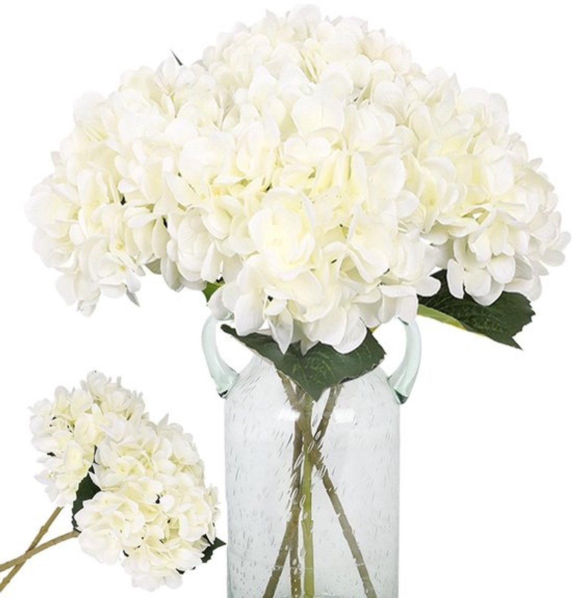 Kisflower - 6 stuks - Zijden hortensiabloemen - Realistische kunstbloemen - Voor bruiloften, feesten en thuisdecoratie - Wit