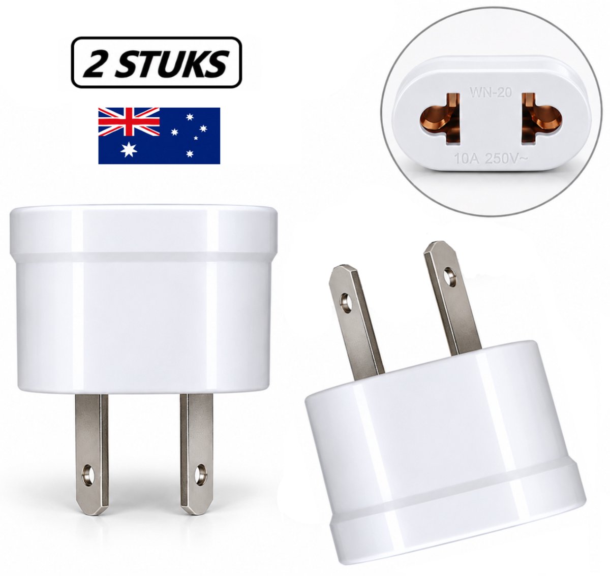 Bol.com Reisstekker van EU naar Australië - 2 Stuks - Wereldstekker - Reis Adapter - Wit -Travel Adapter - Australië Stekker - V... aanbieding