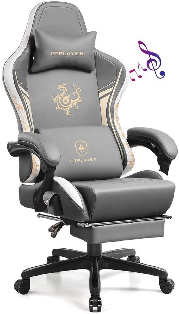Ergonomische gamingstoel - Bluetooth-luidsprekers - voetensteun - Comfortabele draaistoel - voor gamers - grijs