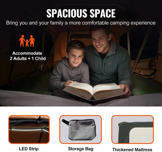 Novari - Daktent auto - Tent - Auto - Uitgeklapte afmetingen 336x265x132 - Waterbestendig - Incl. ladder, matras en verlichting — afbeelding 4