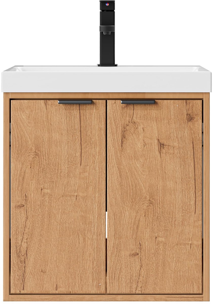 UEV kleine wastafel met badmeubel voor gastentoilet, wandmontage, 49 cm, naturel