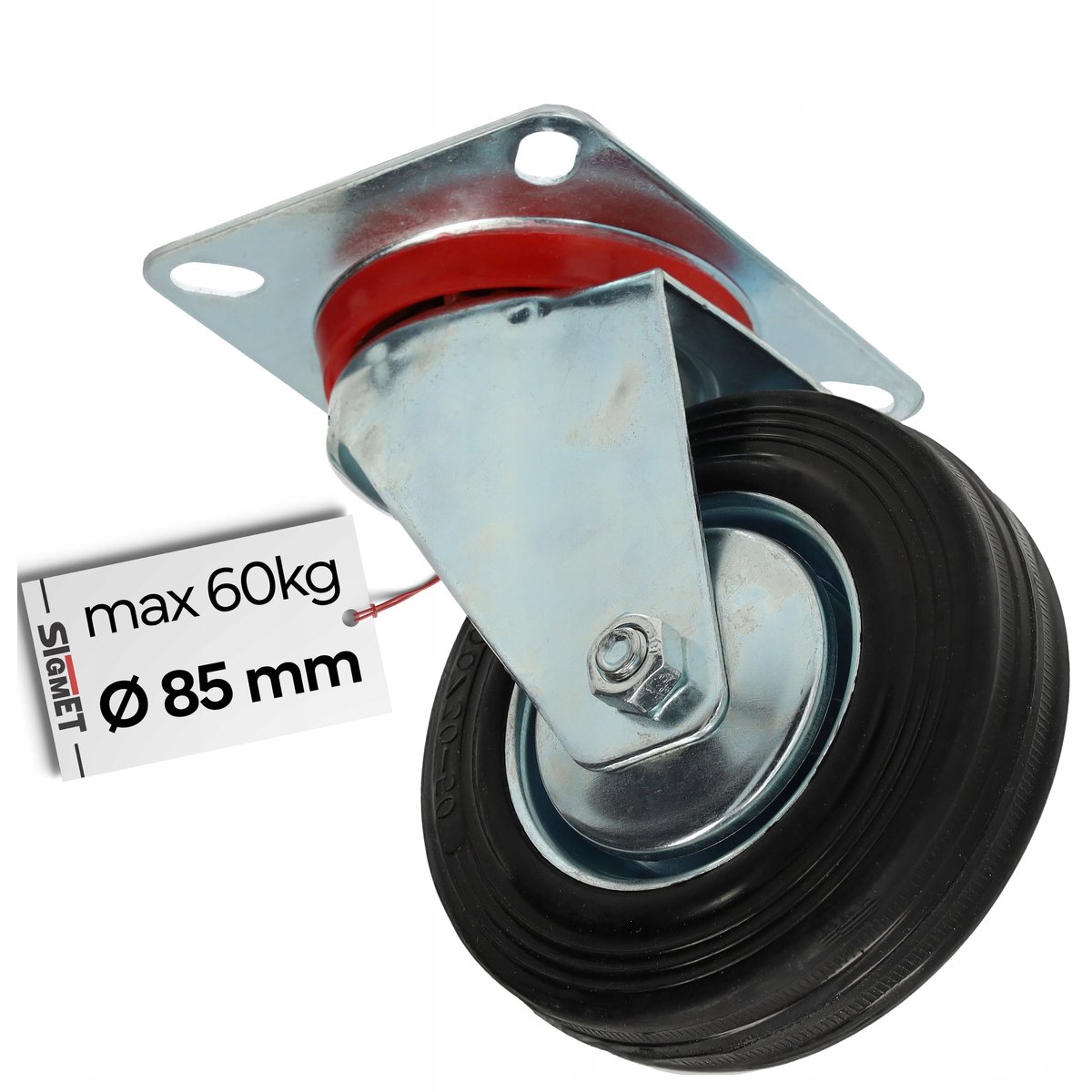 Zwenkbaar wiel 85 mm, 60 kg belastbaar, rubber, rolkooi lager