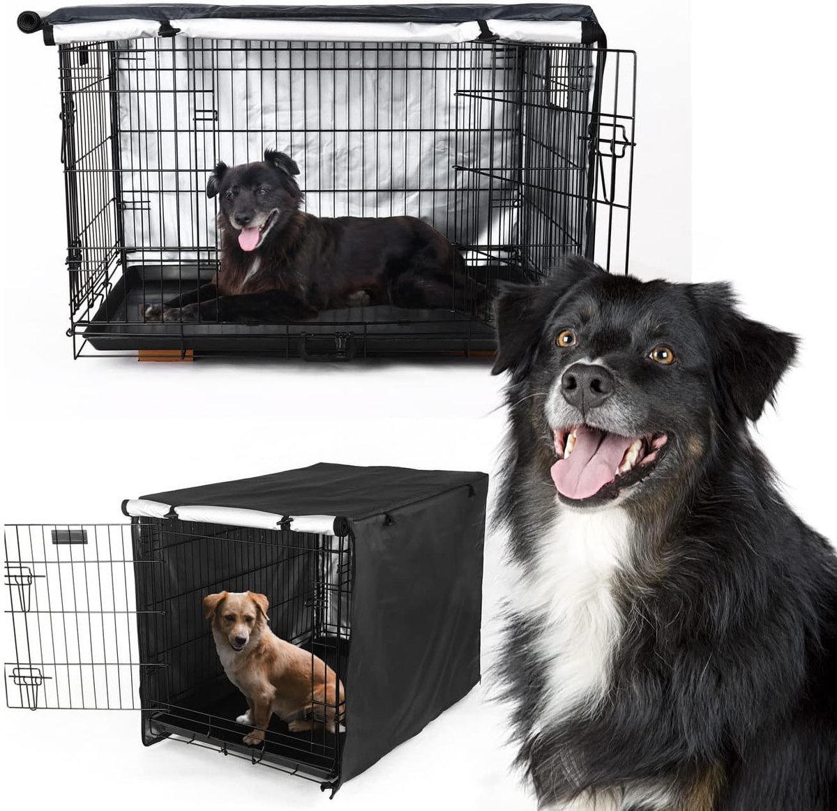 Hoes voor dierenkooi - Hoes voor hondenkooi - Beschermer voor hondenkooi - Hoes voor dierenkooi - Winddicht, waterdicht, insectenwerend - Oxford-stof - 61x48x50cm - Beschermt huisdieren tegen binnen- en buitenlucht en barre weersomstandigheden -Zwart