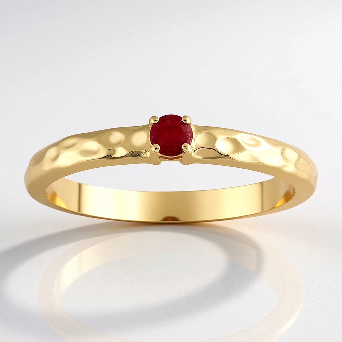 Cavill - Gouden ring met ronde rode beryl 0,061 ct - 375 geelgoud - Klassiek elegant dames sieraad uit VS - Fijne goudring maat 17-19
