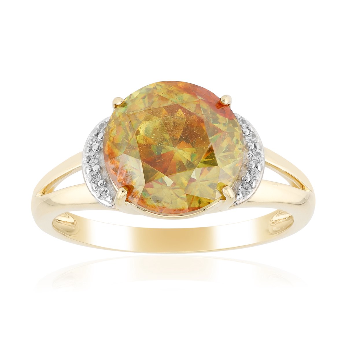 Cavill - Luxe 9K Geelgouden Ring met 5,03 Ct Ronde Sfaleriet uit Spanje - Met Tanzaanse Zirkonia - Elegante Ring Prong Zetting - 18 Maat