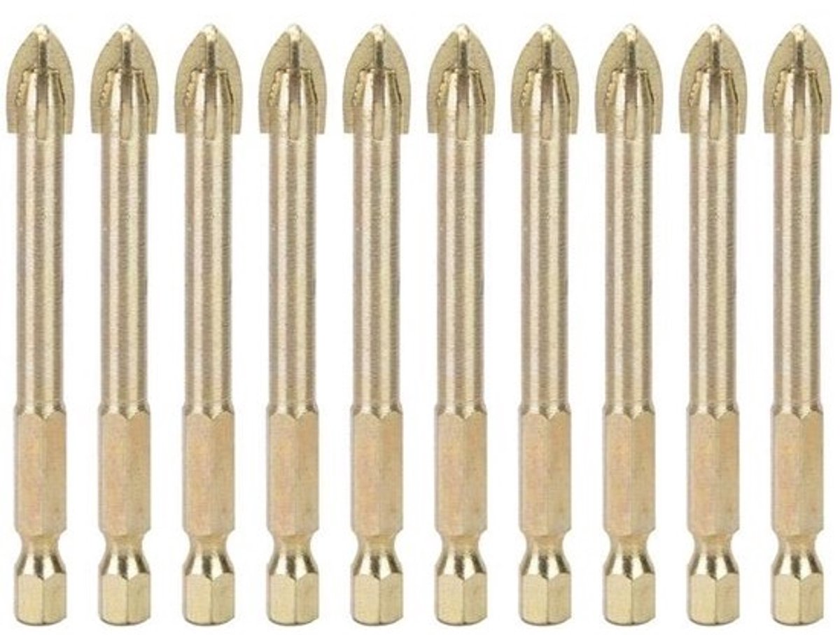 Allecto - Triangular-boorset - 10 stuks - Voor keramiek, glas, hout en meer - 8 mm-hexaansluiting - Boormachines - Precisieboringen - Geschikt vo...