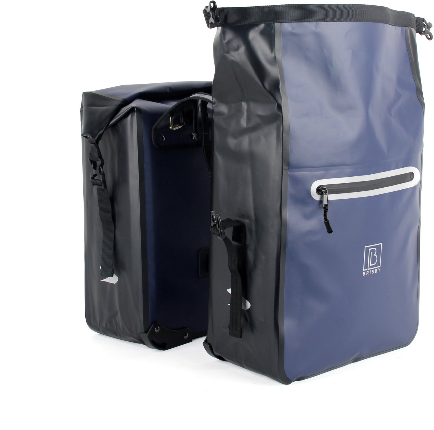 Brisby Dubbele Fietstas 40–56 Liter – Waterdicht – Met Rolsluiting en Waterdichte Voorvakritsen – Voor Gewone en Elektrische Fiets – Blauw