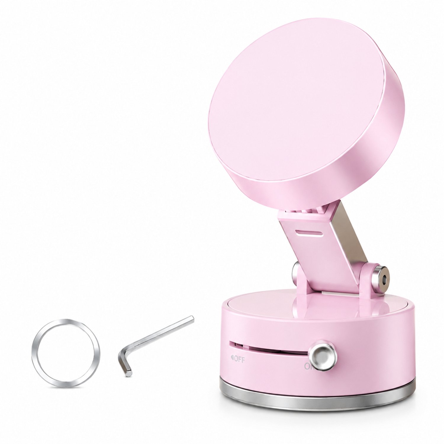 telefoonhouders auto roze uitschuifbare opvouwbare en draaibare dubbelzijdige magnetische telefoonhouder met vacuümzuignap inclusief magnetische ring en inbussleutel