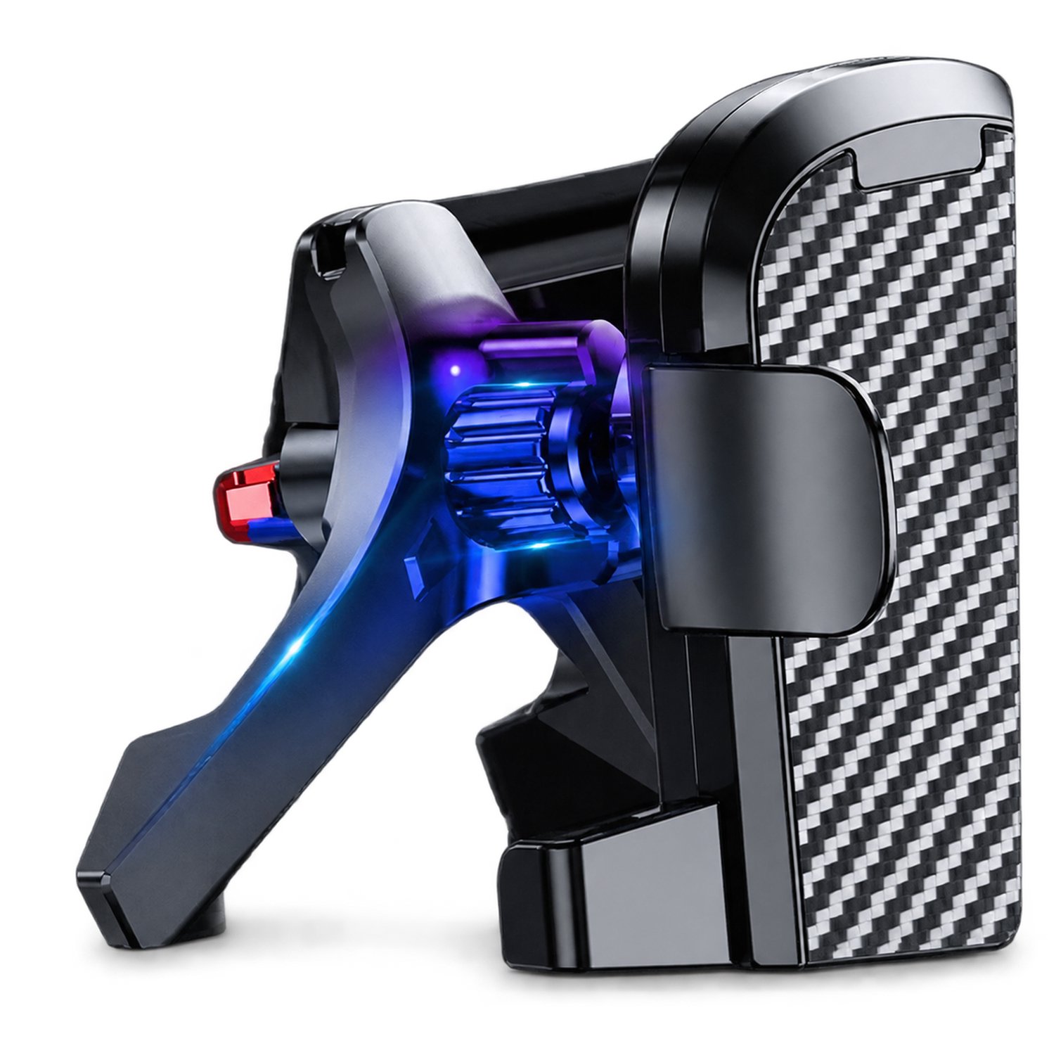 telefoonhouders auto - carbonlook telefoonhouder - versterkte driehoeksklem - voor horizontale, verticale, schuine en ronde ventilatieroosters - verpakkingsgewicht 90 g