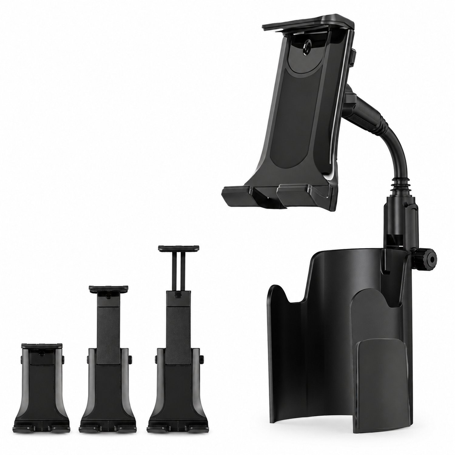 telefoonhouders auto voor montage in de bekerhouder met flexibele zwanenhals en uitschuifbare steun voor telefoon en tablet van 4,5 tot 12,9 inch