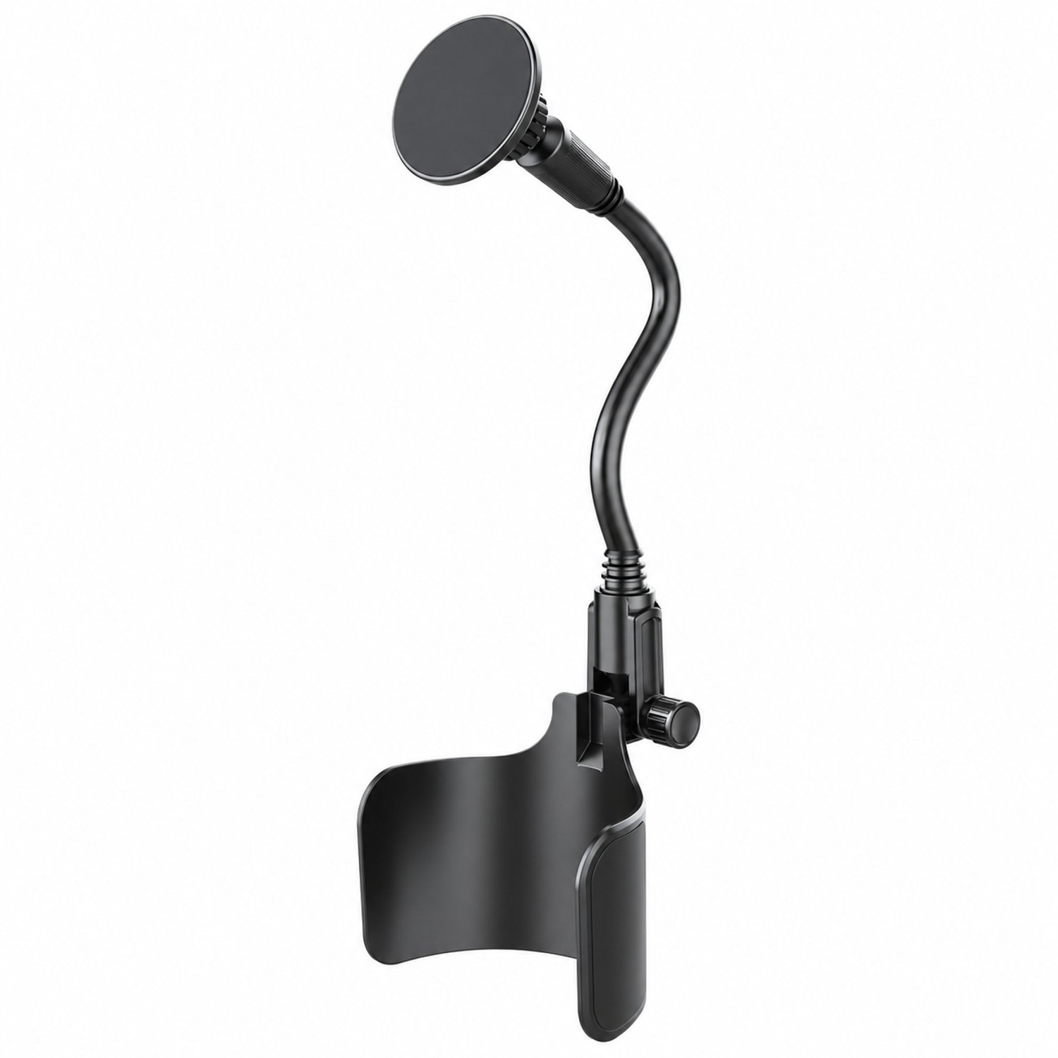 Telefoonhouders auto – bekerhoudermodel met flexibele hals en rond magnetisch vlak
