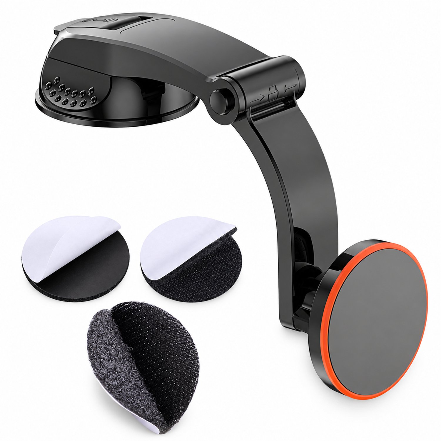 Magnetische telefoonhouder voor in de auto met gebogen arm en ronde voet