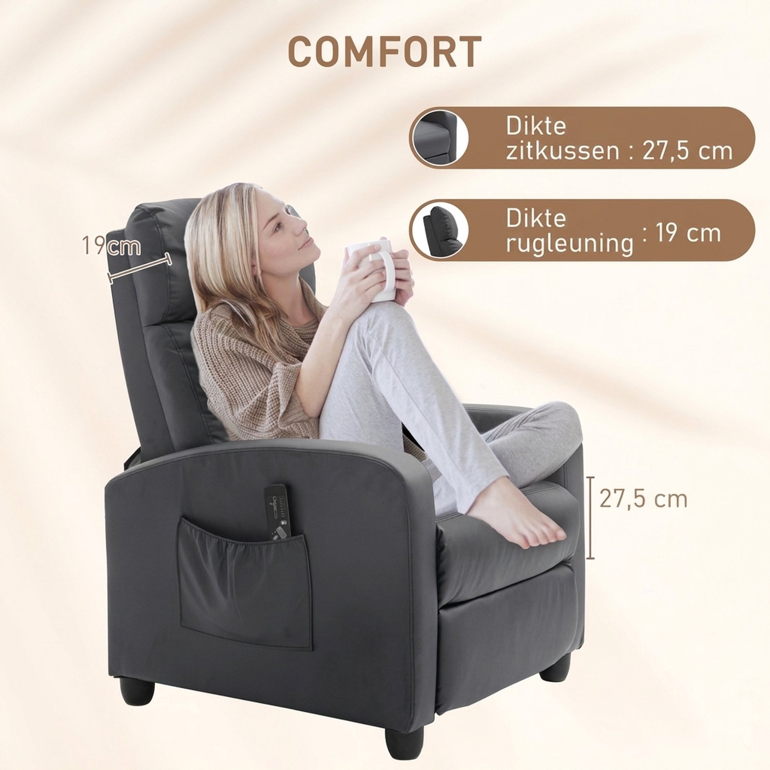 HOMCOM massage relaxfauteuil met afstandsbediening - Massagestoel, tv-fauteuil, relaxstoel - Grijs – foto 5