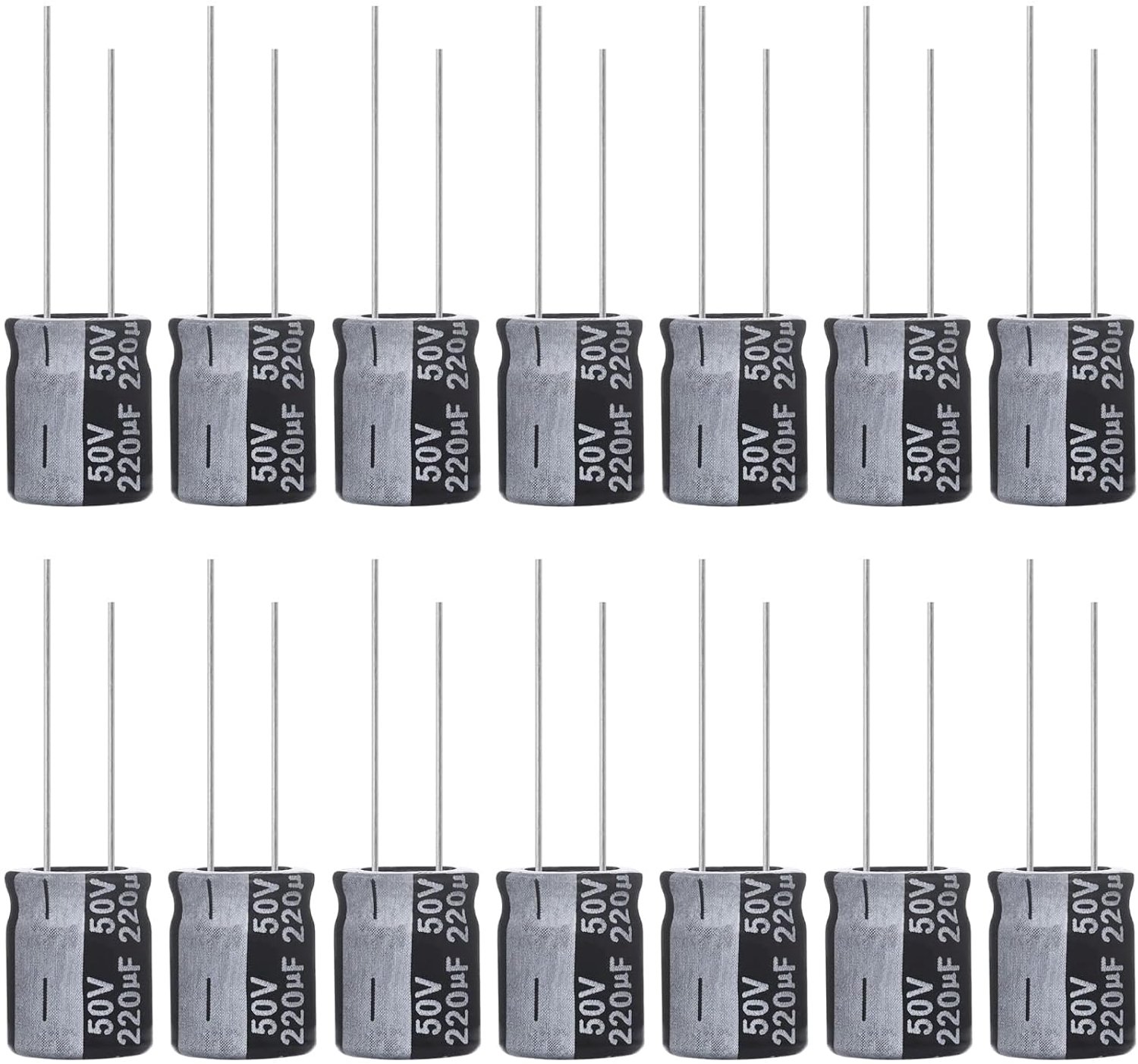 Condensator 220uF - 10 x 13 mm - elektrolytisch - stabiele prestaties, verpakking van 15 stuks - Vemera