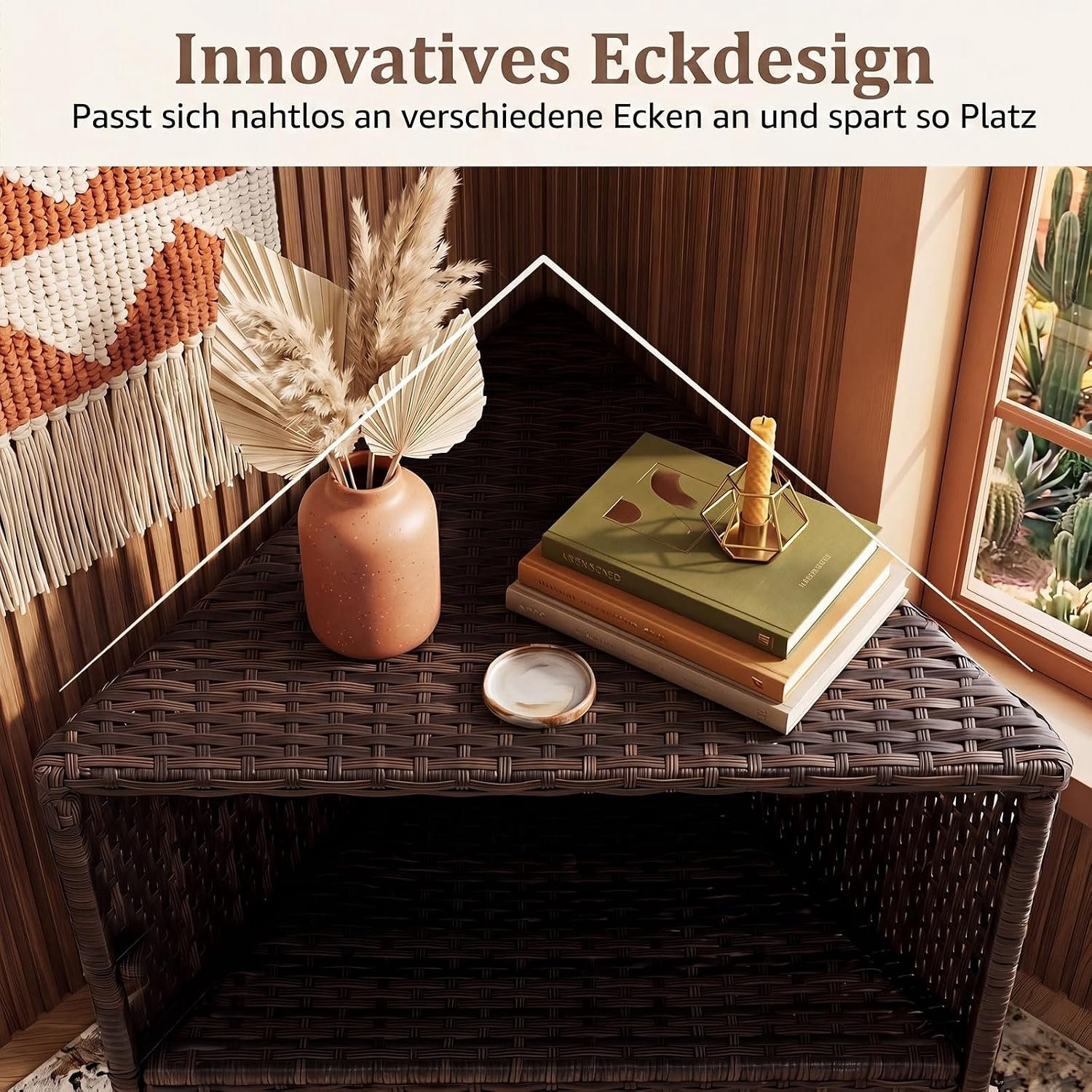 Hoekkast Buiten met Wielen - Rotan Opbergkast voor Tuin & Terras - Mobiele Tuinkast 4-Laags - Waterbestendig PE-Rotan Met Sluitbare Deuren & Rem - 66 x 47 x 111 cm - Bruin - Laura Homestore