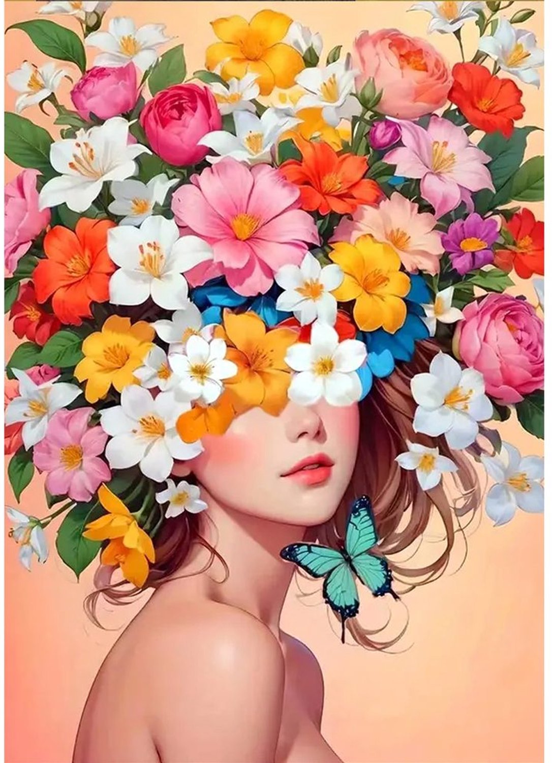 DIY Diamant Schilderen - Bloemen Meisje - 30 x 40 cm