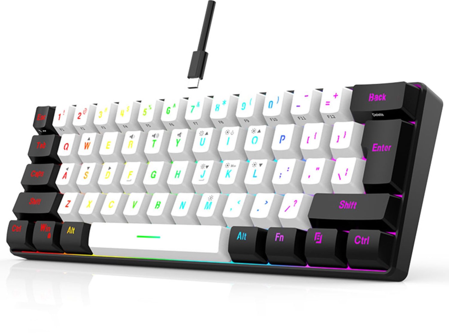 Gamingtoetsenbord Ergonomisch Ontwerp - 61 Toetsen - RGB Achtergrondverlichting - Mini Formaat - Type C Aansluiting - ABS Materiaal - Toetsenbord