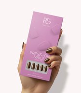 Pink Gellac Press On Nails - 421 Mocha Brown - Round Medium Plaknagels - 30 Press On Nagels Met Lijm, 30 Plakstickers, Cleaner Wipe, Nagelvijl, Woodstick en Size Matcher - Snel Aan Te Brengen Plak Nagels - Voor 7-14 Dagen Mooie Nagels