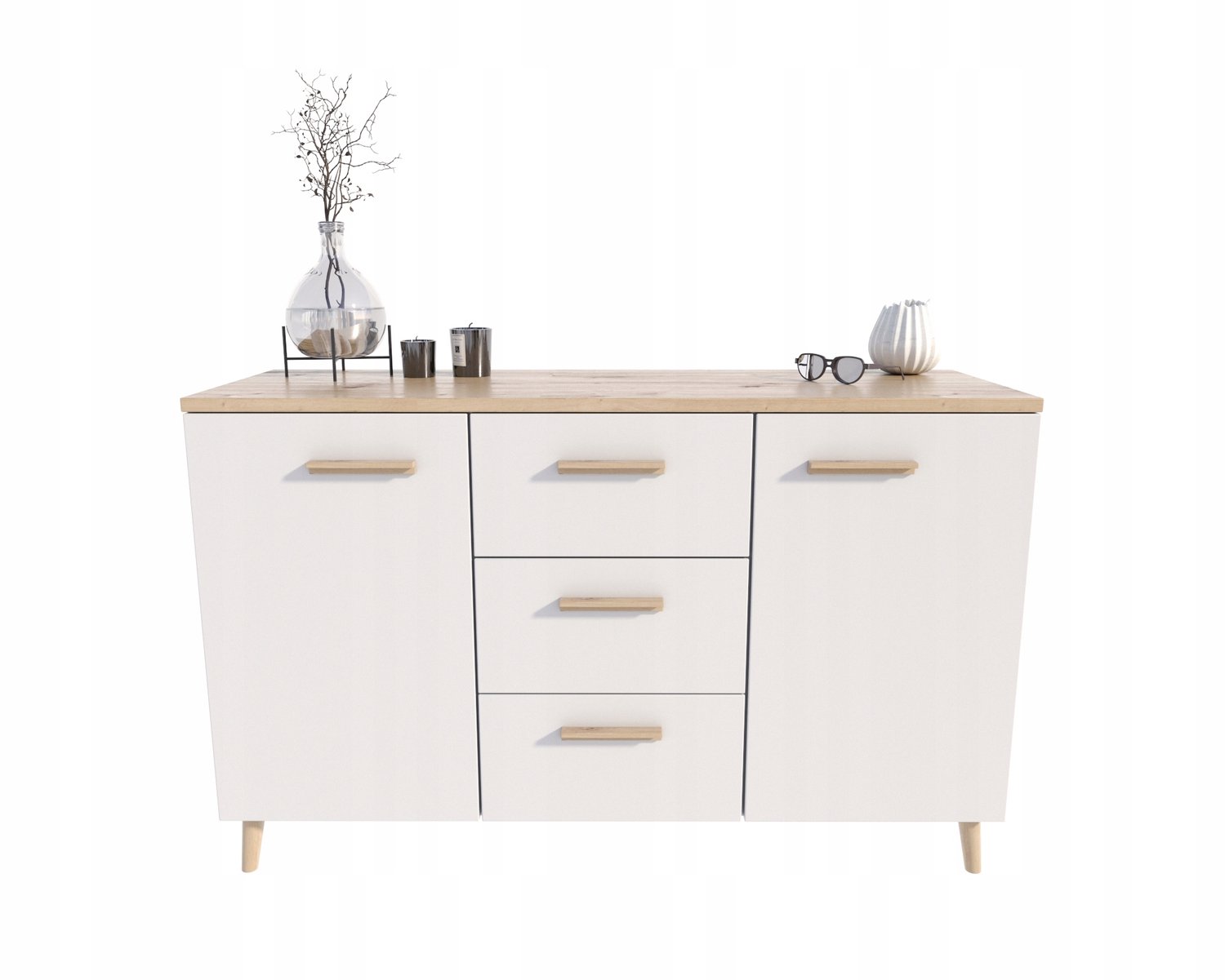 Per La Vita Malmo - Ladekast - 3 Laden - 150 cm - Scandinavische Stijl wit;artisan eiken