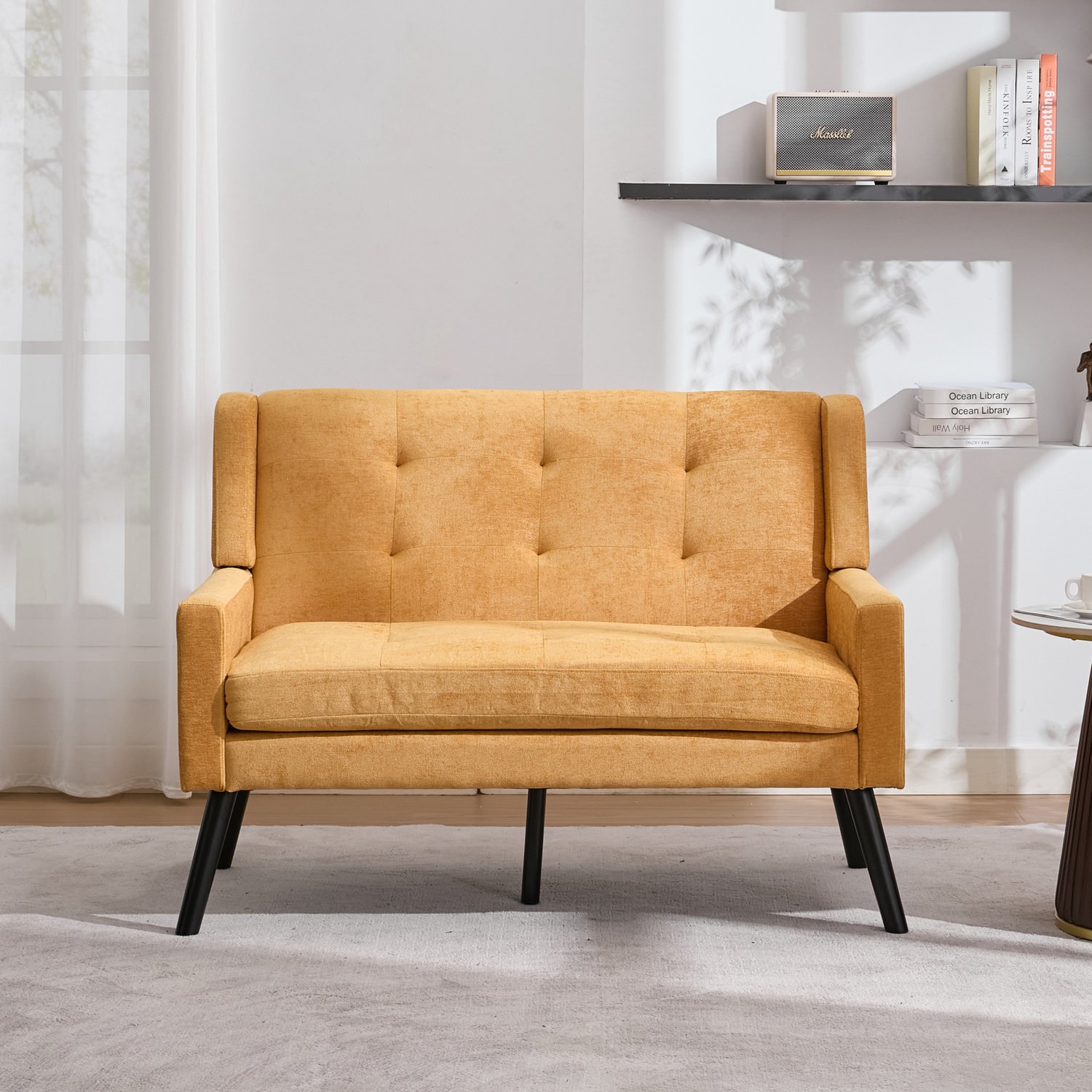 CHICFURN 2-zitsbank - Linnen bekleding - Gecapitonneerd - Geel Yellow