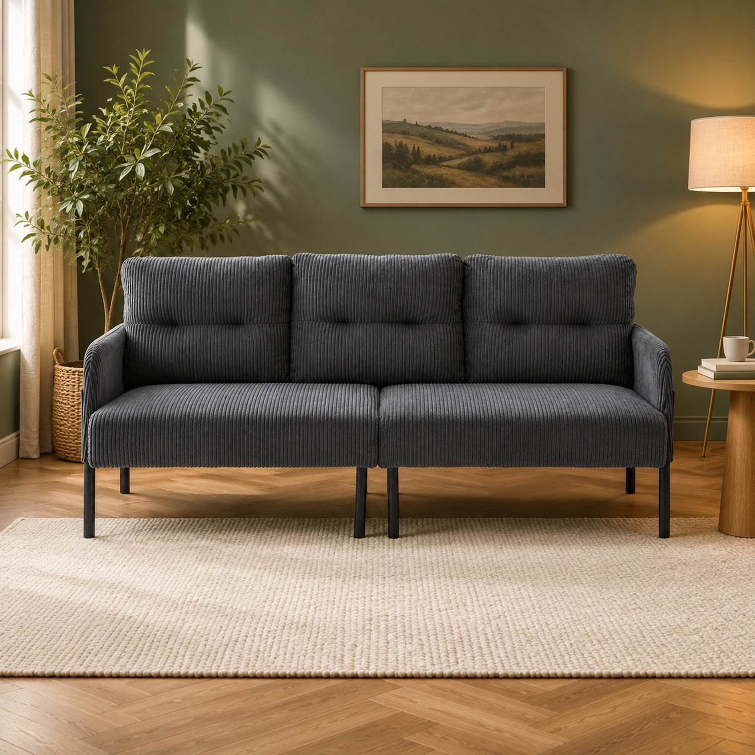 CHICFURN 3-zitsbank - Zachte bekleding - Metalen poten - Grijs