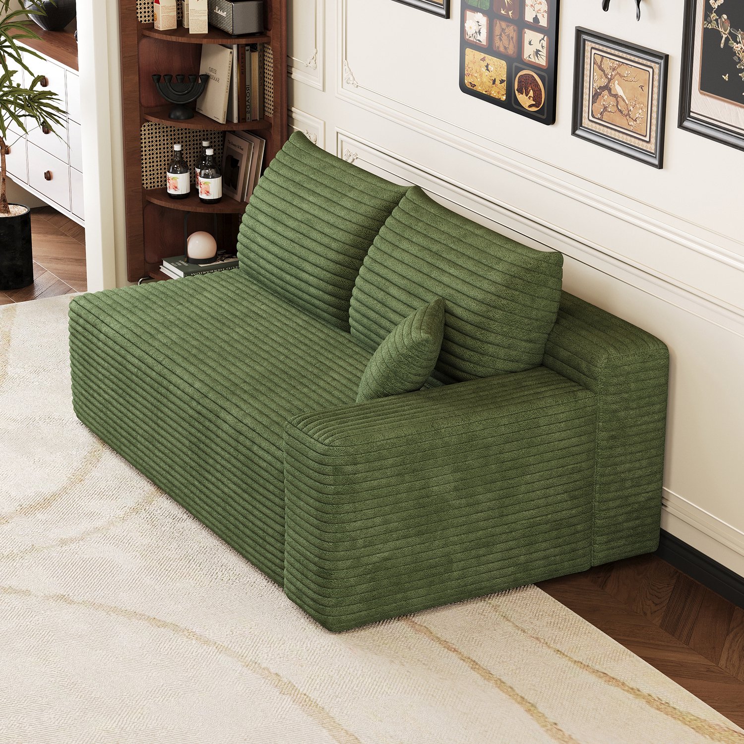CHICFURN 2-zitsbank 151 cm - Zacht zitcomfort - Met armleuningen - Woonkamer - Corduroy - Groen