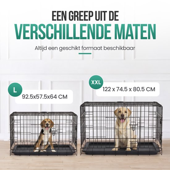Avalo Hondenbench XXL - Bench Voor Honden - Opvouwbare Kooi - 2 Deuren - 122x74x80 cm - Bench Hond