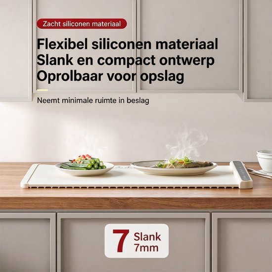 Elektrische warmhoudmat voor eten - 65 x 38 cm - 6 warmtestanden - timer en kinderslot - inclusief hittebestendige onderlegger - gebroken wit — afbeelding 3