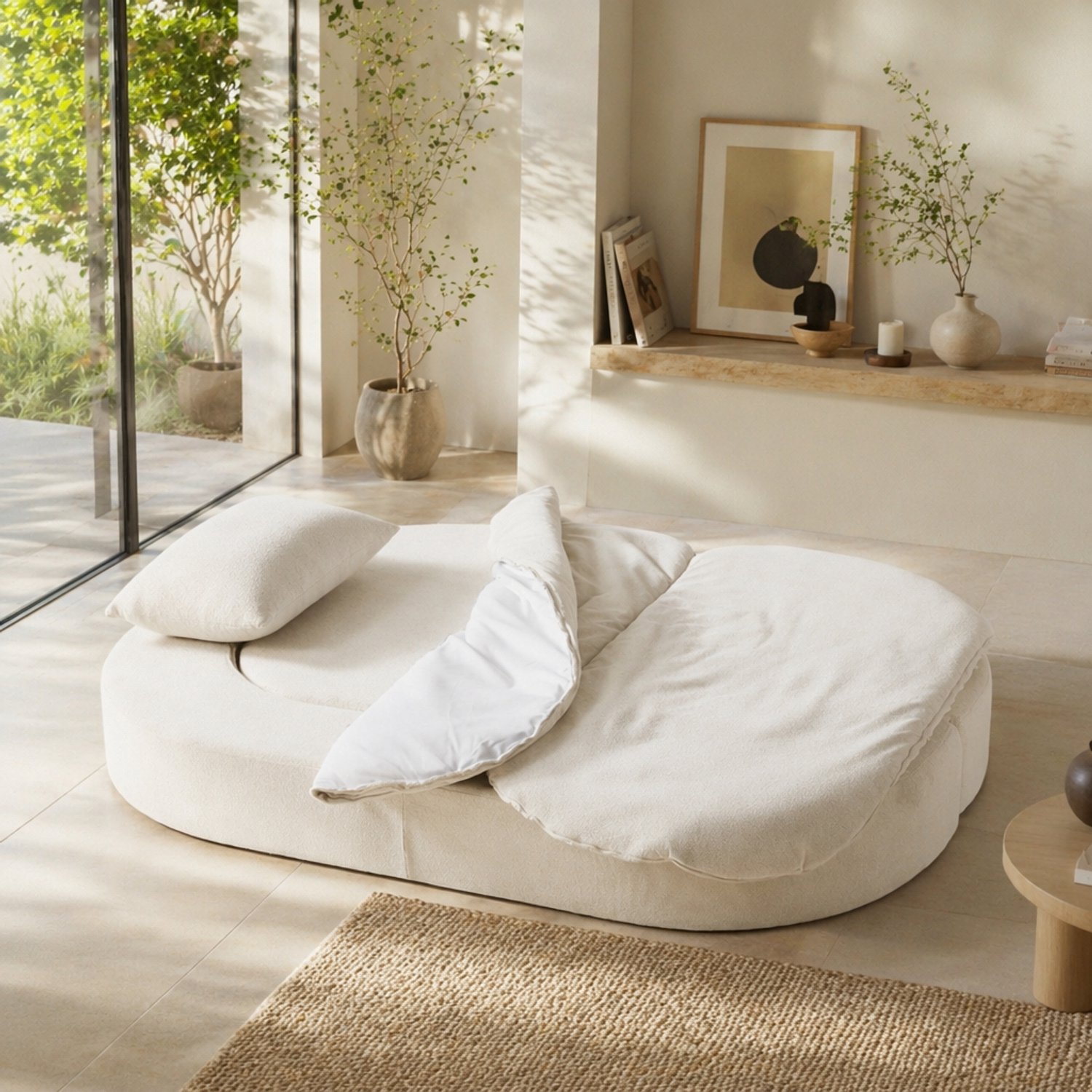 CHICFURN Slaapbank - Opvouwbaar 2-in-1 - Zonder montage - Gebroken wit