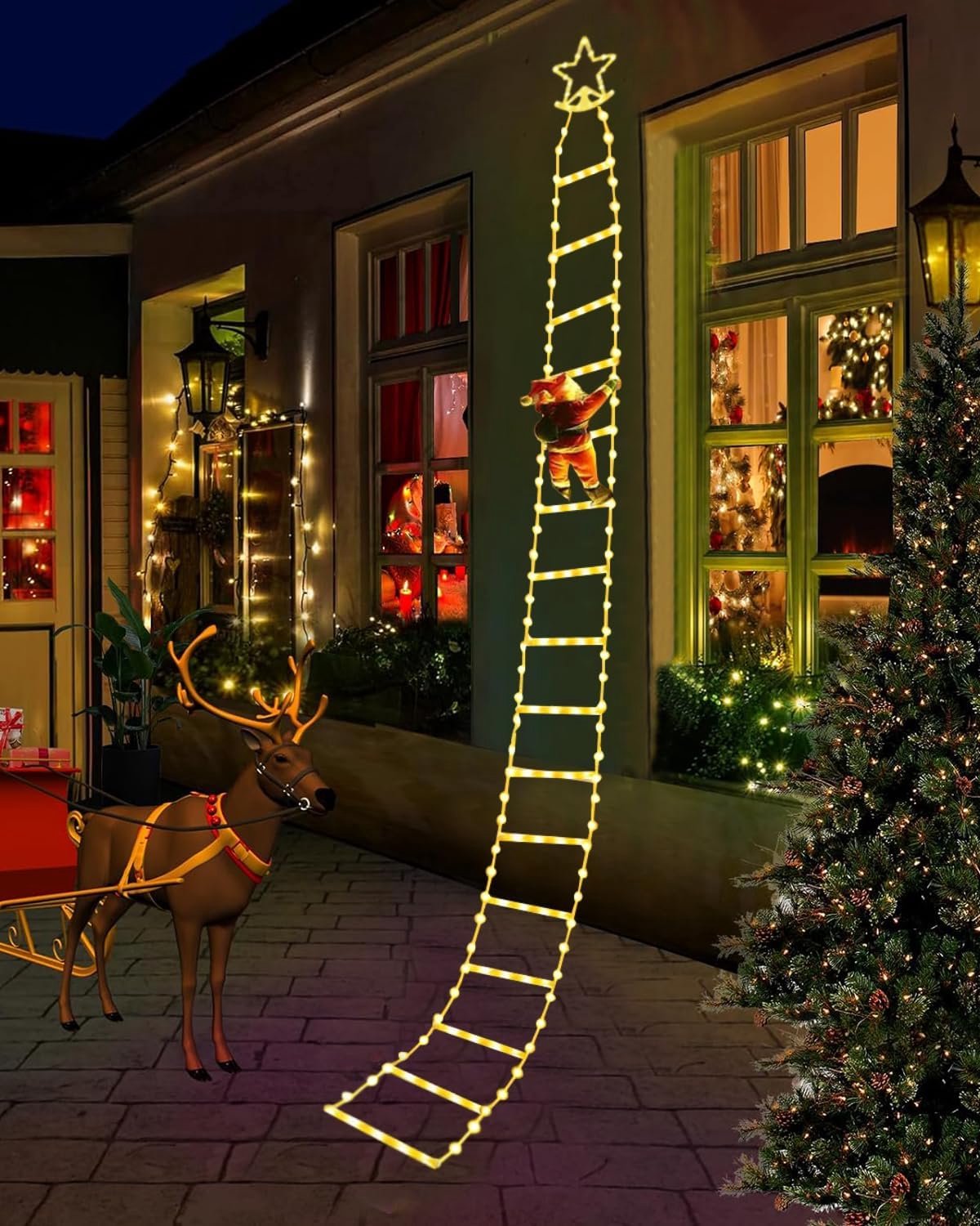 Kerstverlichting met Kerstman op ladder - 3,2 m 295 LEDs kerst lichtsnoer met 8 modi, USB aangedreven met afstandsbediening - LED klimmende Kerstman Kerstversiering voor buiten, binnen, raam, balkon, kerstboom decoratie