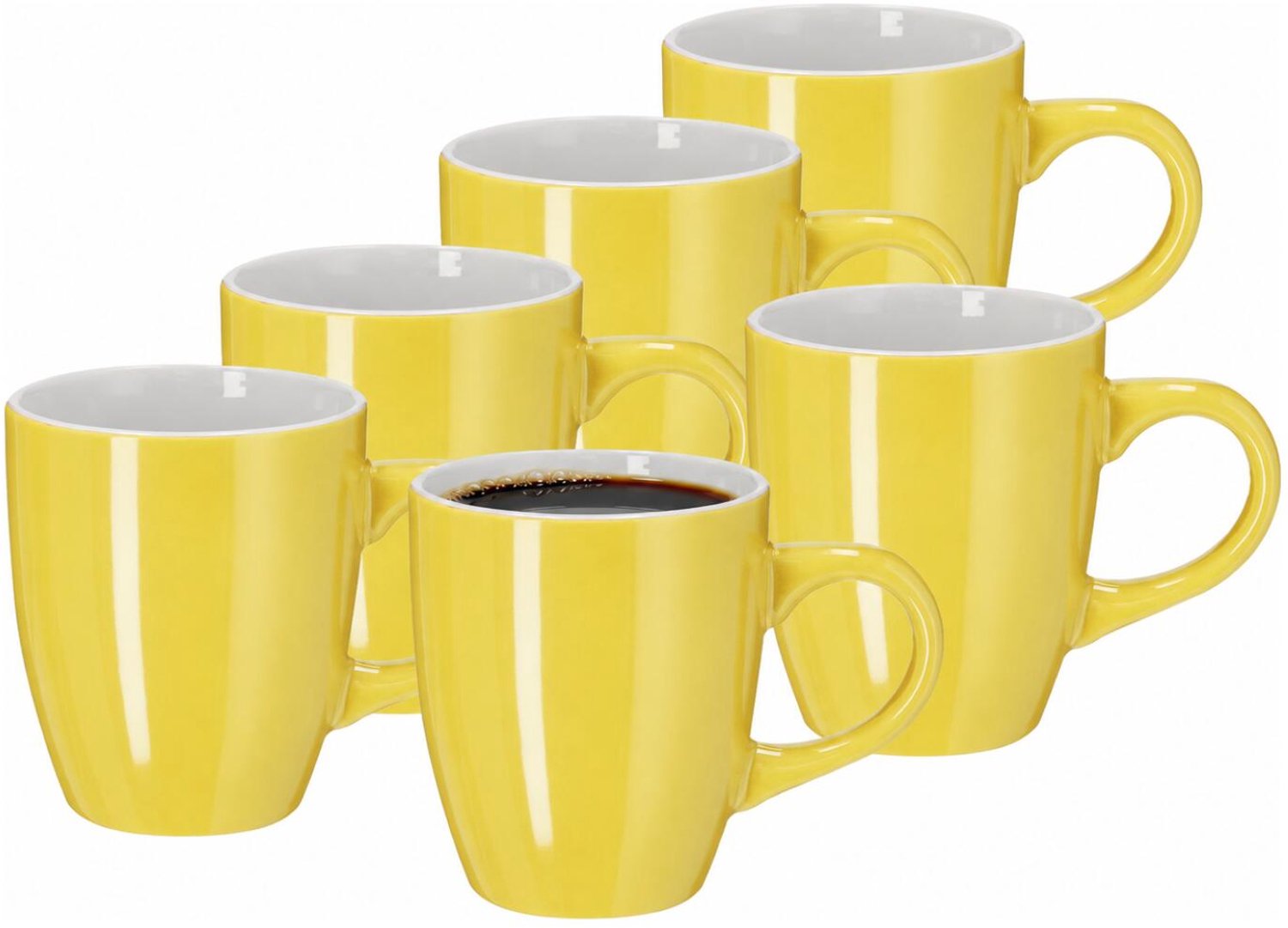 Bellatio Design Koffiekopjes Pastel Glaze - 6x stuks - Keramiek - geel - 350 ml - 8 x 10 cm - mokken - bekers