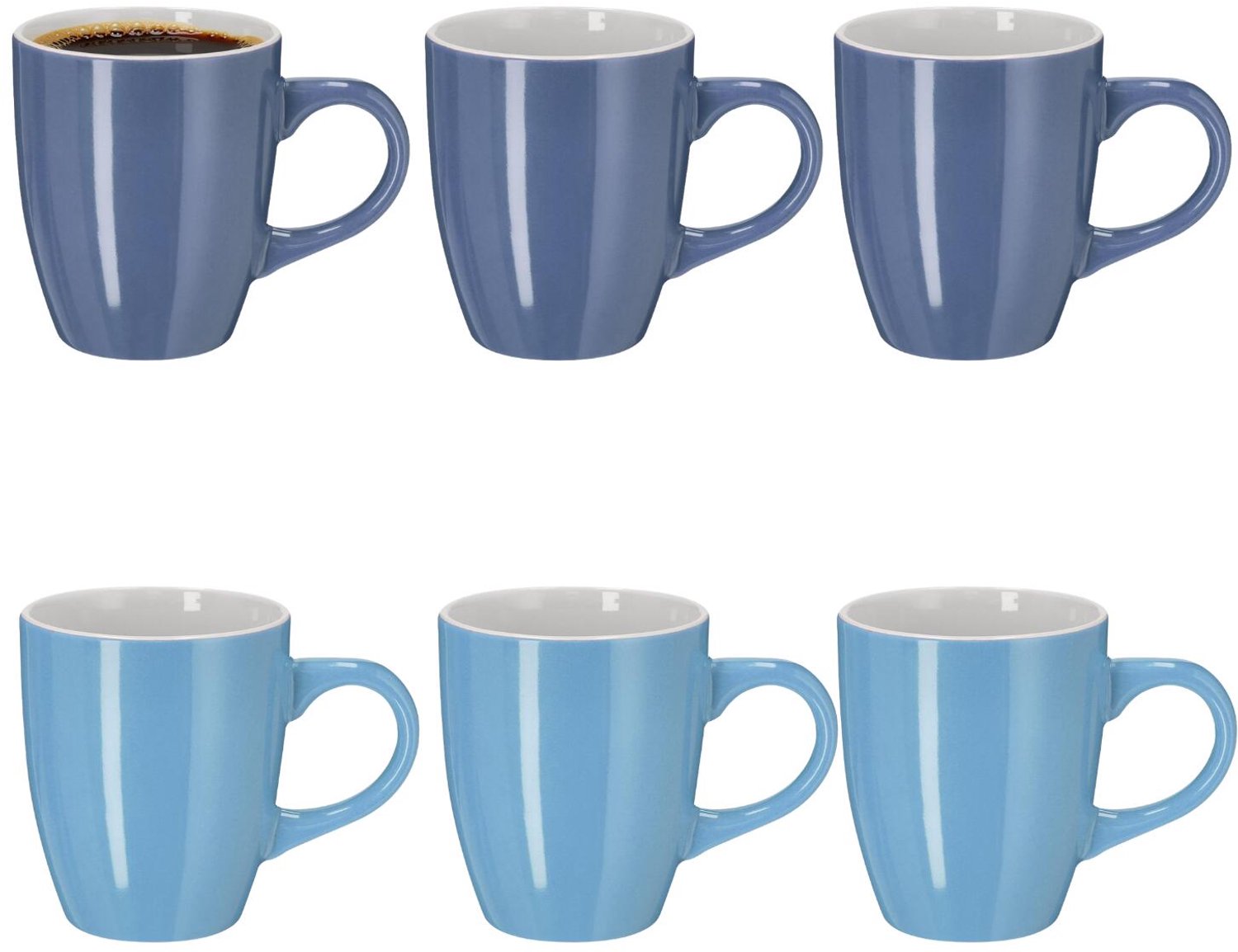 Bellatio Design Koffiekopjes Nautic Glaze - 6x stuks - Keramiek - blauwtinten - 350 ml - 10 cm