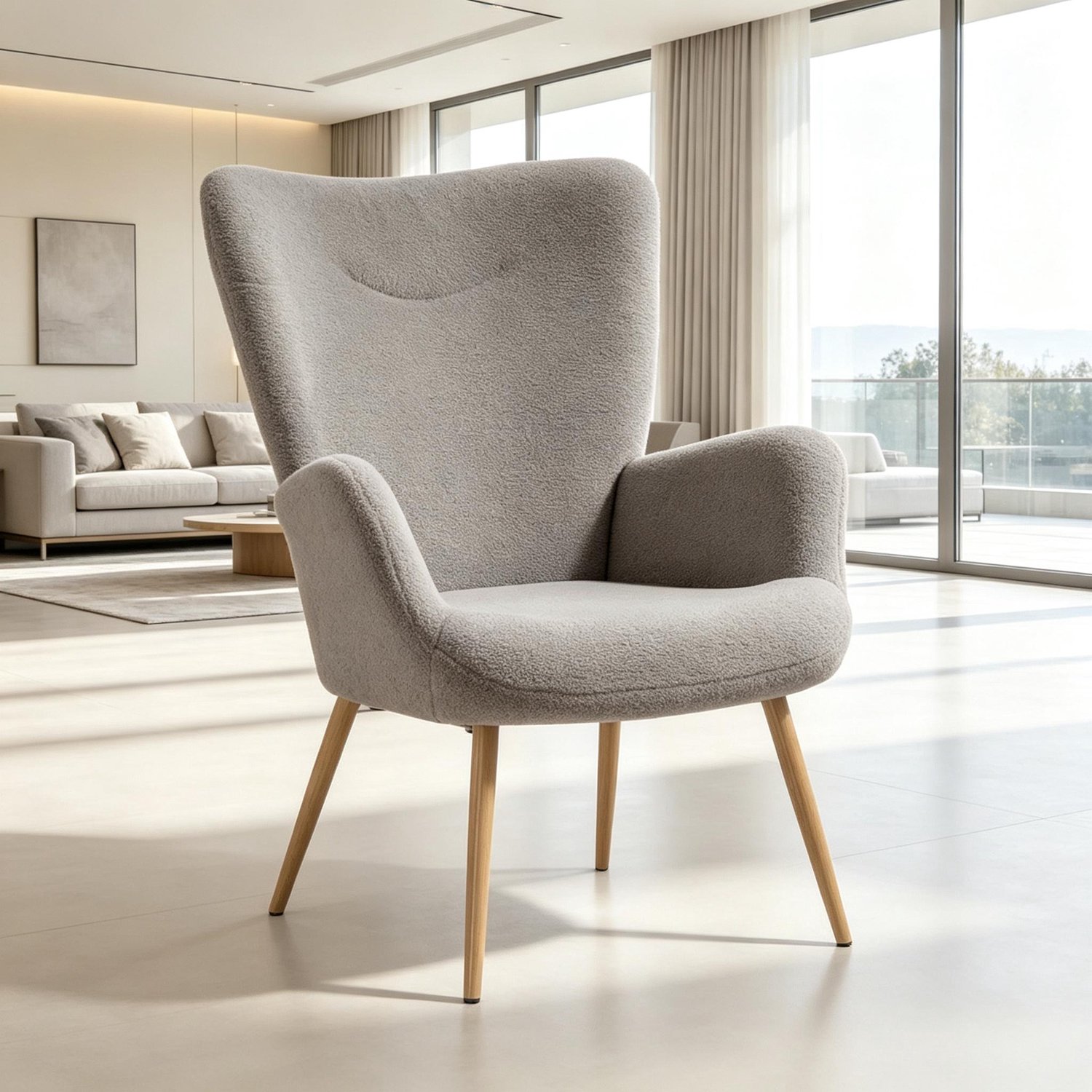 MODFU Fauteuil Met Hoge Rugleuning En Armleuningen - Modern - Grijs - Polyester