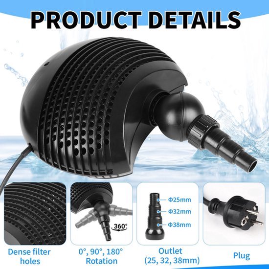 Pomp voor 70 W, 8000 l/u, pomp per fonontana met 10 m, pomp voor, 320 x 215 x 120 mm, pomp per torrente, voor,, Fontana — afbeelding 5